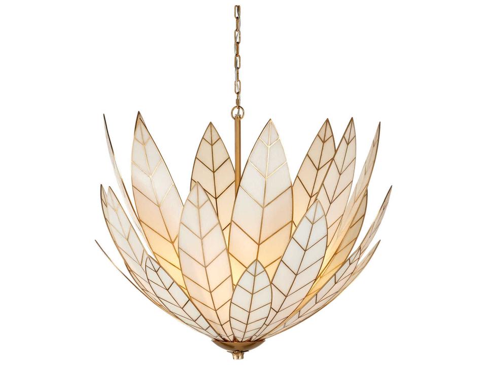 Currey and Company 3-Light Lamina Chandelier in Antique Brass and Off-White