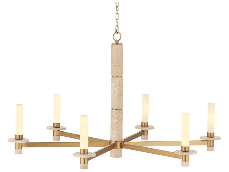 Currey and Company 6-Light Marcelo Chandelier in Antique Brass and White