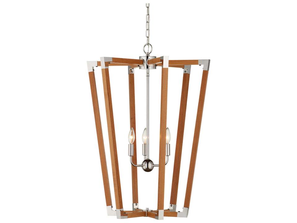 Currey and Company Boyd 3-Light Chandelier in Natural Teak and Polished Nickel