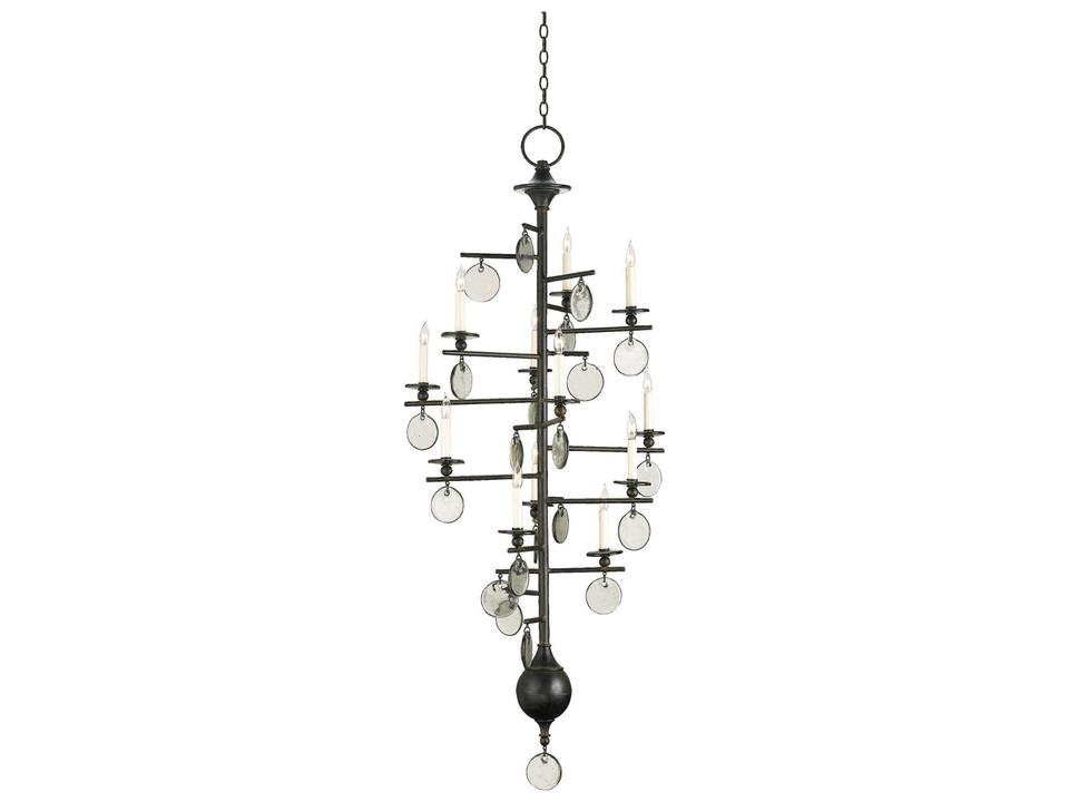 Currey and Company 12-Light Sethos Chandelier in Old Iron with Recycled Glass