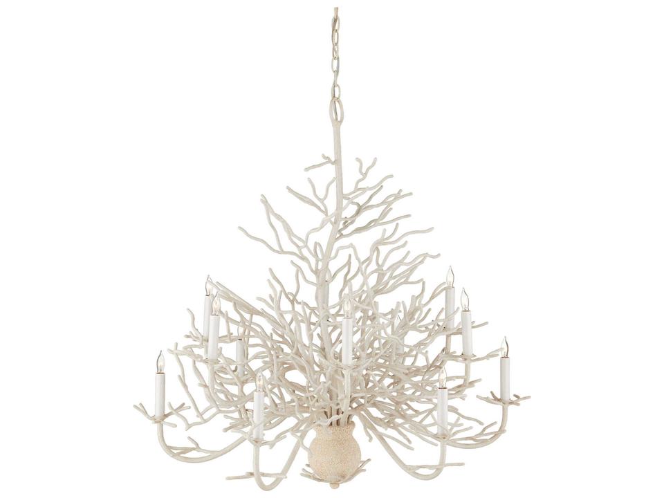 Currey and Company 12-Light Seaward Chandelier in White Coral and Natural Sand