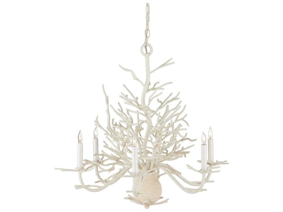 Currey and Company 6-Light Seaward Chandelier in White Coral and Natural Sand
