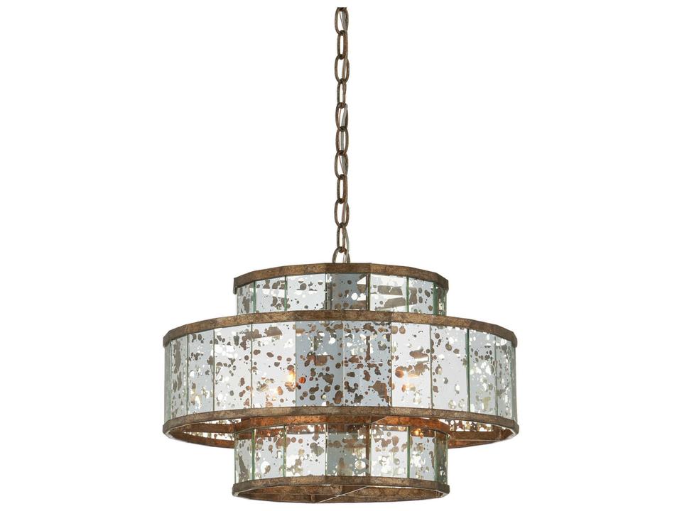 Currey and Company Fantine Small 4-Light Chandelier in Pyrite Bronze and Raj Mirror