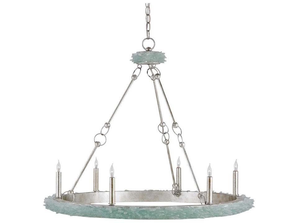 Currey and Company 6-Light Tidewater Chandelier in Silver Granello and Seaglass