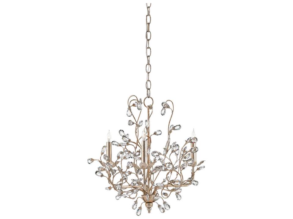 Currey and Company 3-Light Crystal Bud Chandelier in Silver Granello
