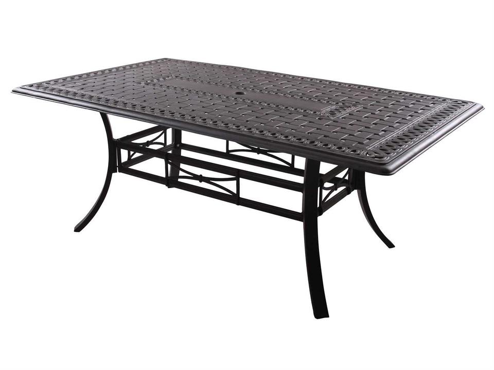 bronze rectangular patio table with umbrella hole VIVIJASON Outdoor Dining Rectangle Cast Aluminum Rustic Large Patio Table : Patio, Lawn & Garden like a backyard patio Darlee Series 30 Dining Table
