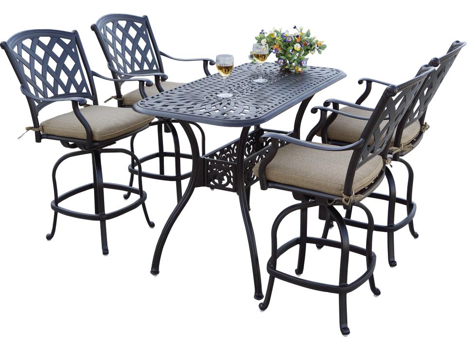Ocean View 5-Piece Cast Aluminum Counter Height Dining Set with Cushions
