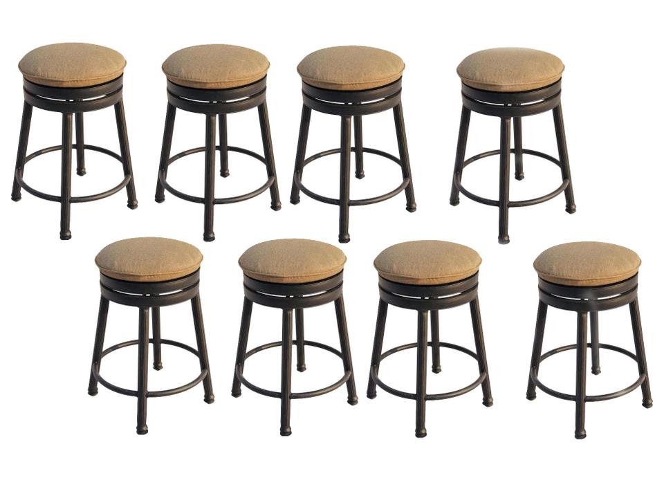 Backless Cast Aluminum Round Counter Height Swivel Stool with Seat Cushion Set of 8 in Antique Bronze