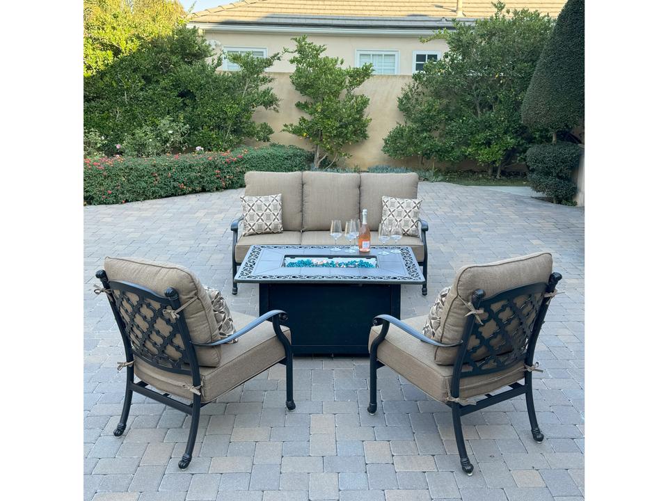 Madison Cast Aluminum 4-Piece Patio Fire Pit Conversation Set Antique Bronze