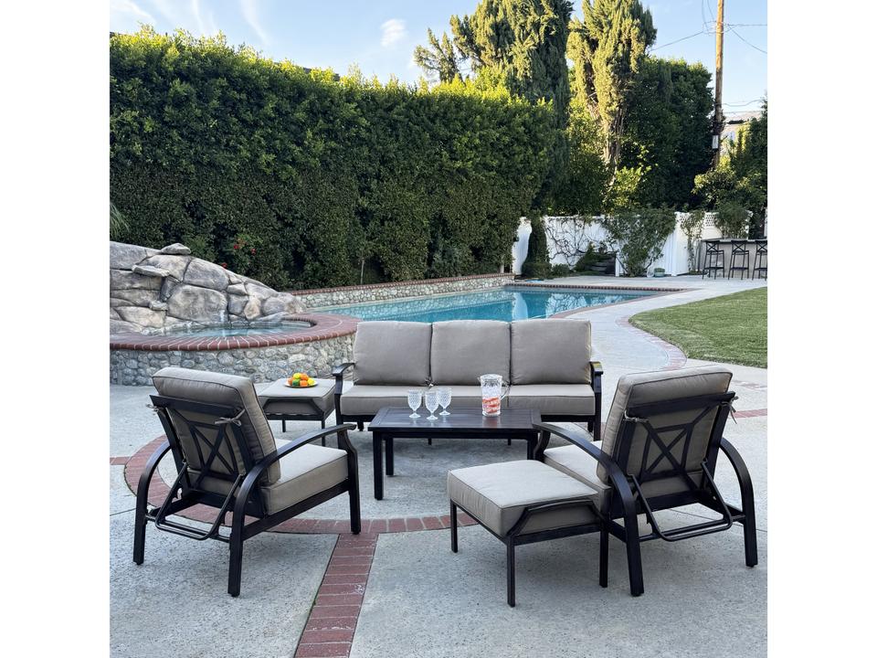 Atlantis 6-Piece Aluminum Lounge Set in Walnut and Beige