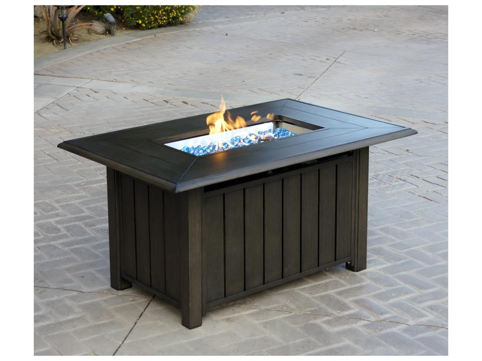 Brooklyn Rectangular Propane Fire Pit Table in Multi Brown Aluminum