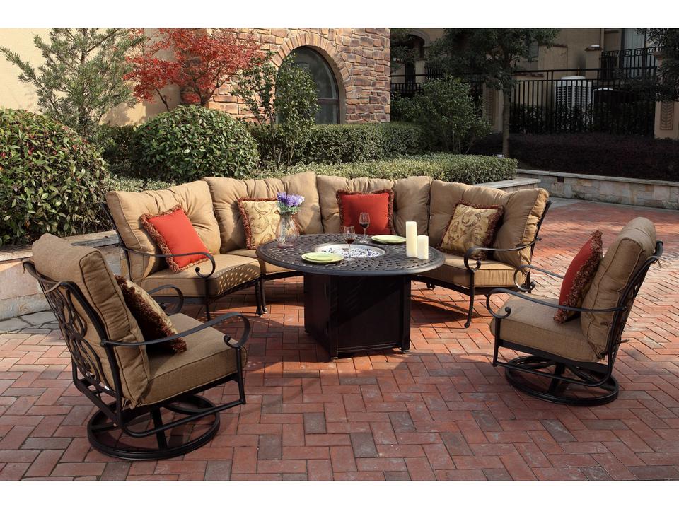 Santa Anita 7-Piece Fire Pit Sectional Lounge Set in Antique Bronze