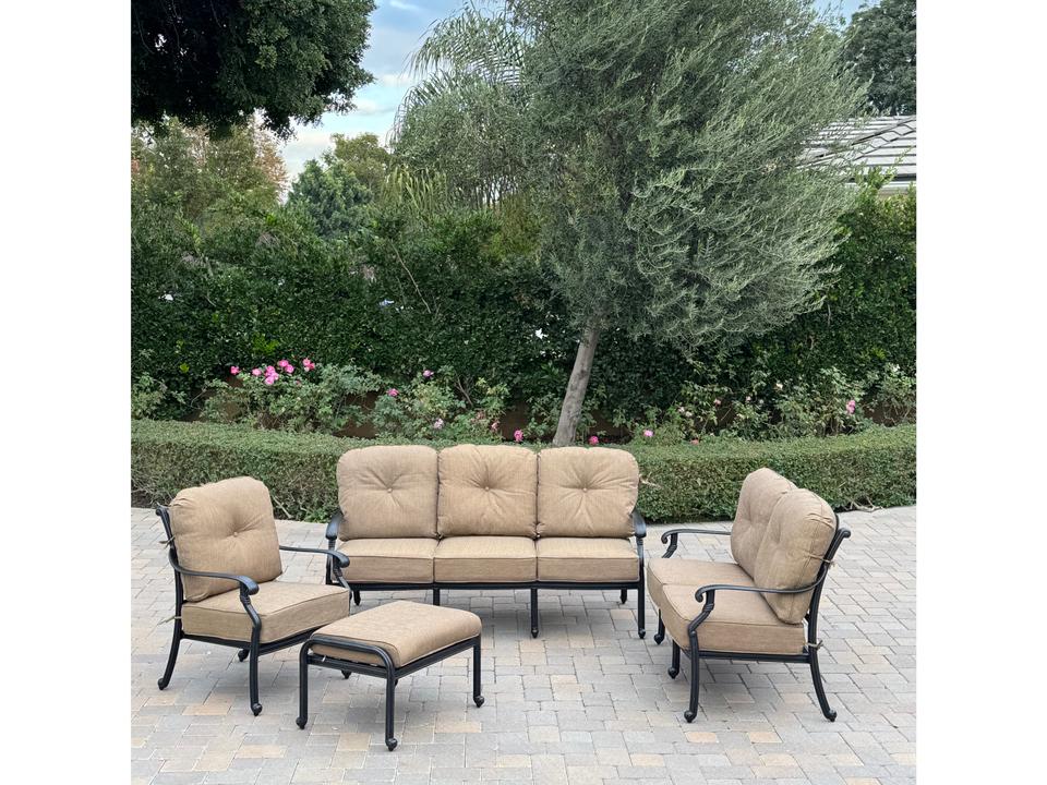 Santa Monica Cast Aluminum 4-Piece Deep Seating Set with Cushions Antique Bronze