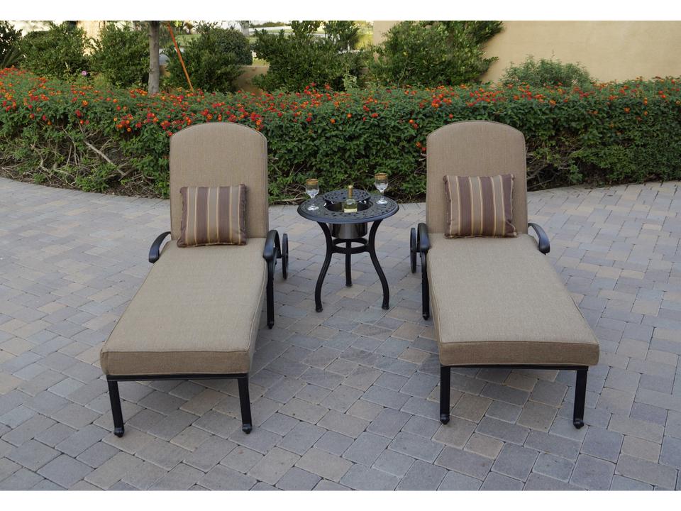 Elisabeth 3-Piece Chaise Lounge Set with Ice Bucket End Table in Antique Bronze