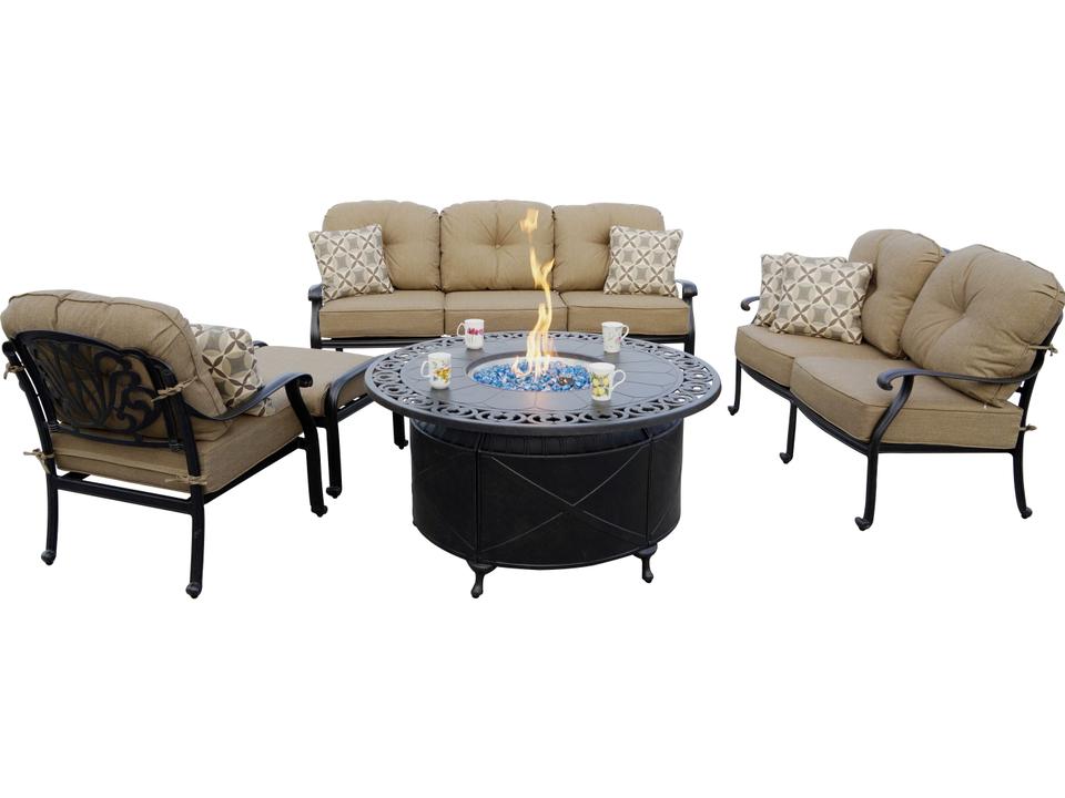 Elisabeth 5-Piece Cast Aluminum Deep Seating Fire Pit Lounge Set Antique Bronze
