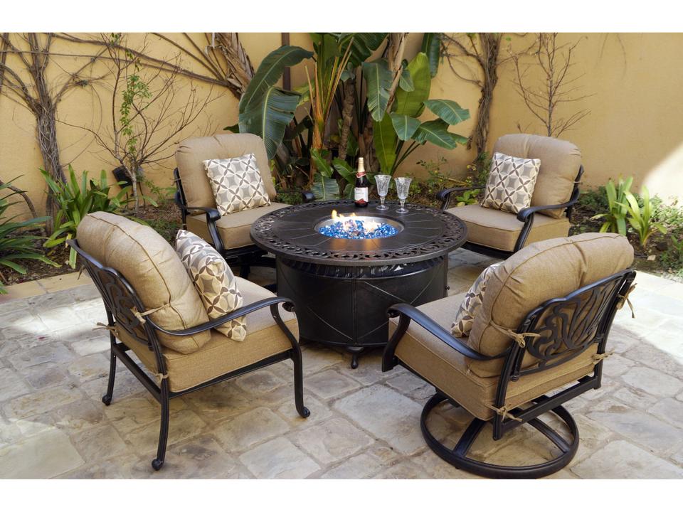 5-Piece Elisabeth Fire Pit Lounge Set with Swivel Rockers and Lounge Chairs Antique Bronze
