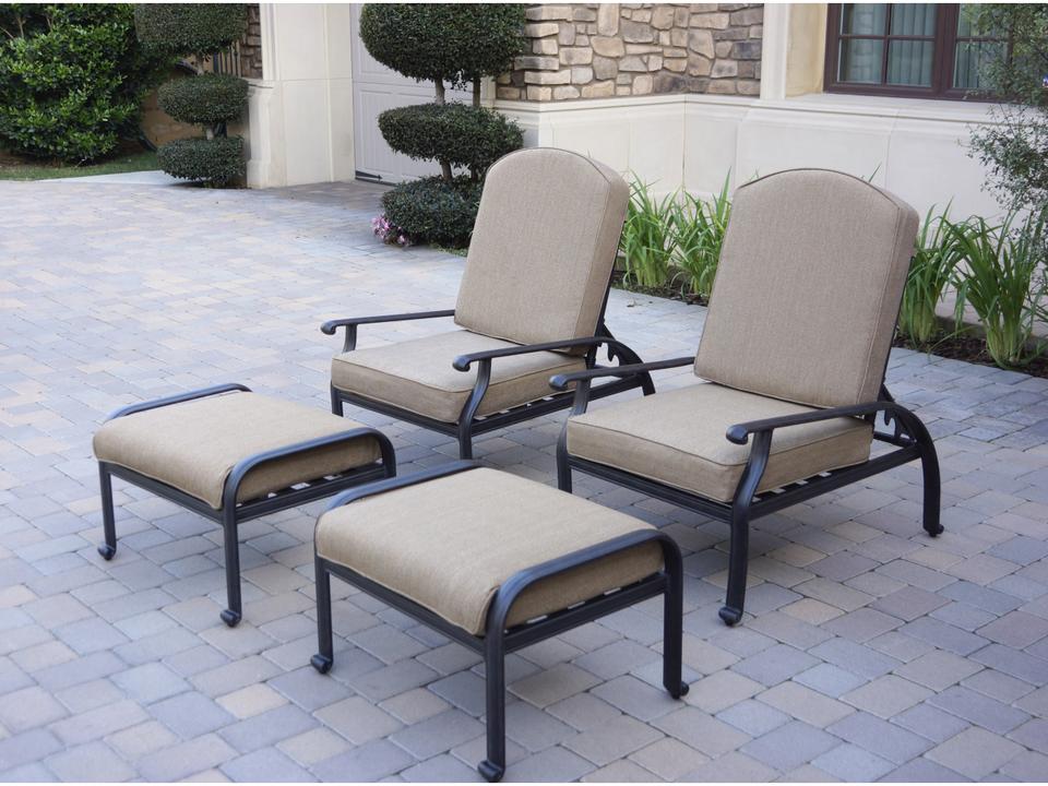 Elisabeth Cast Aluminum Adjustable Club Chair with Ottoman and Cushions Set of 2 Antique Bronze