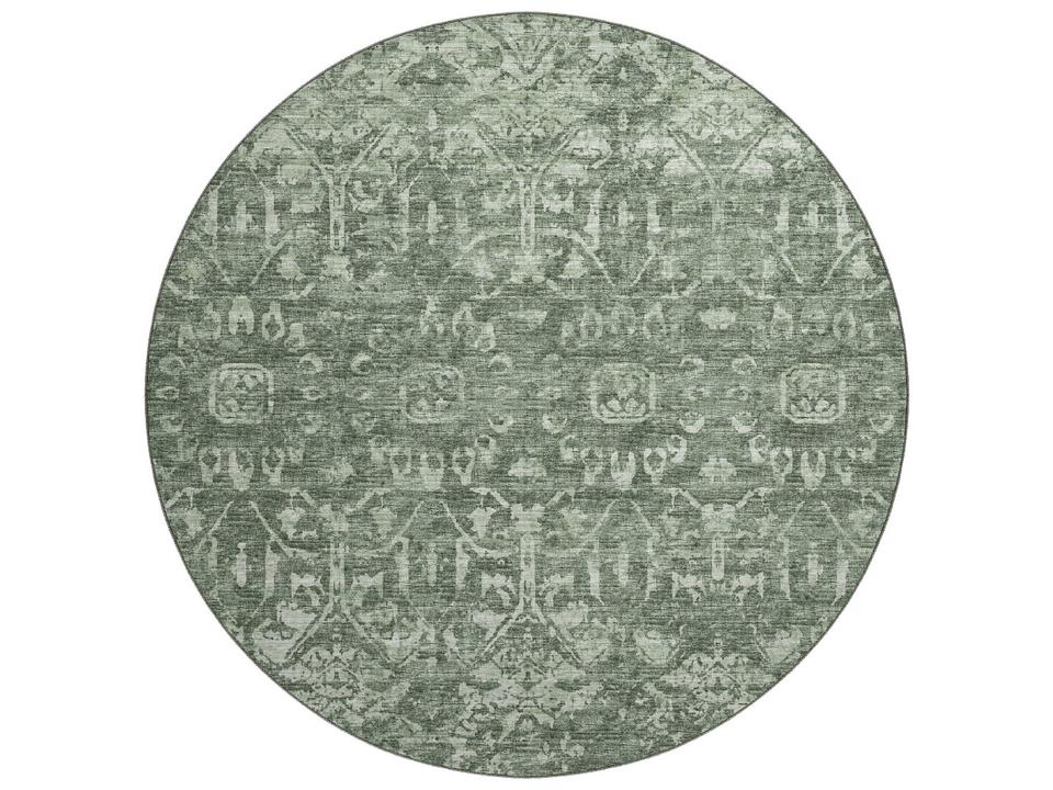 Aberdeen 8-Foot Round Floral Area Rug in Green and Charcoal