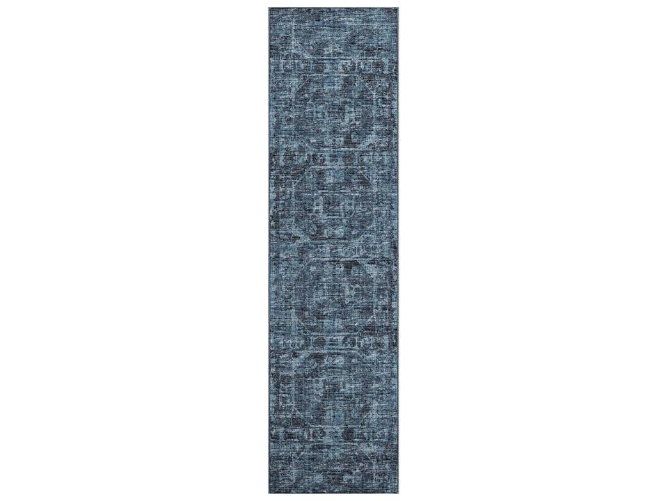 Aberdeen Floral Runner Area Rug in Baltic Blue and Charcoal