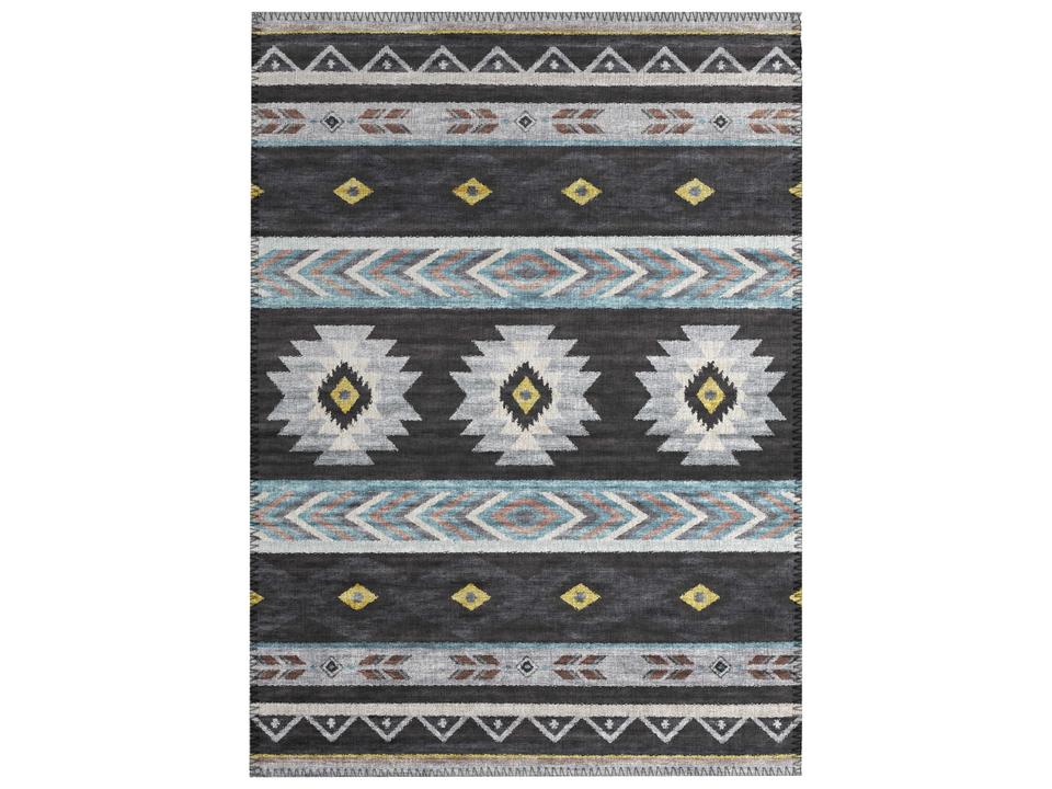 Sonora Geometric Polyester Flat Woven Indoor Outdoor Area Rug in Midnight