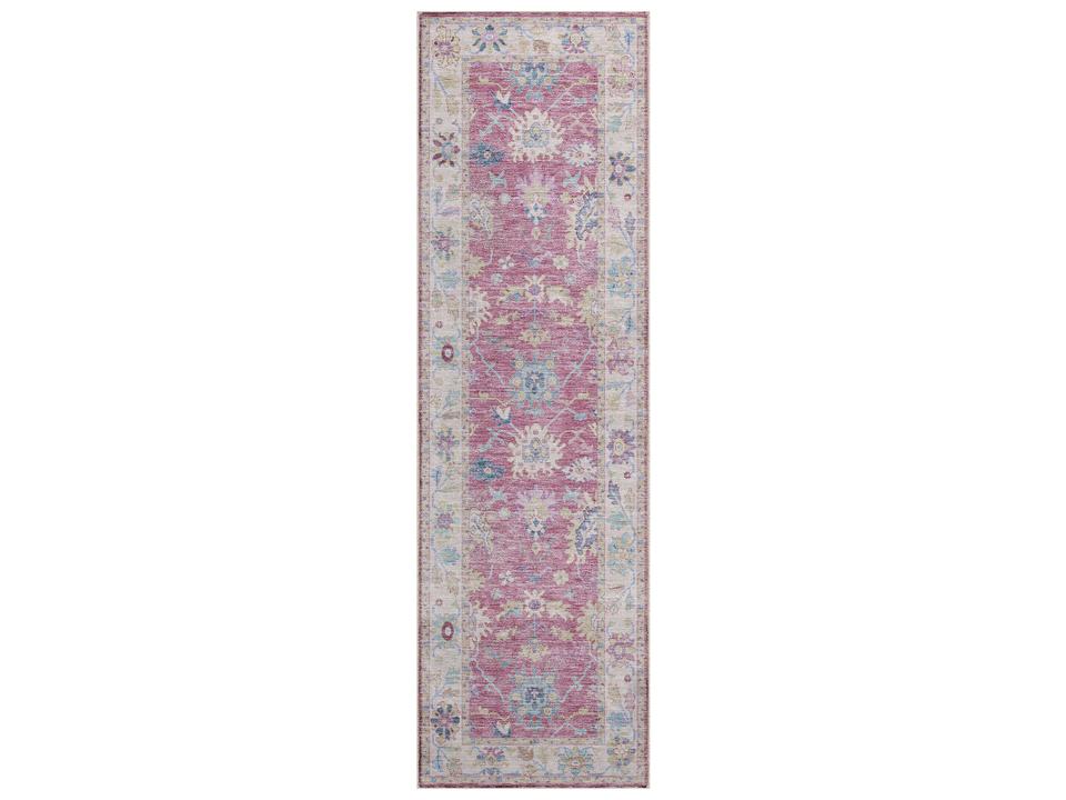 Hatay Bordered Runner Area Rug in Pink with Non-Skid Backing