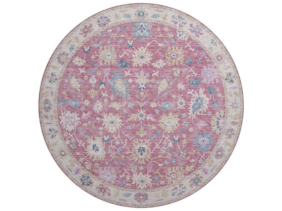 Hatay Pink 8x8 Round Machine Washable Area Rug