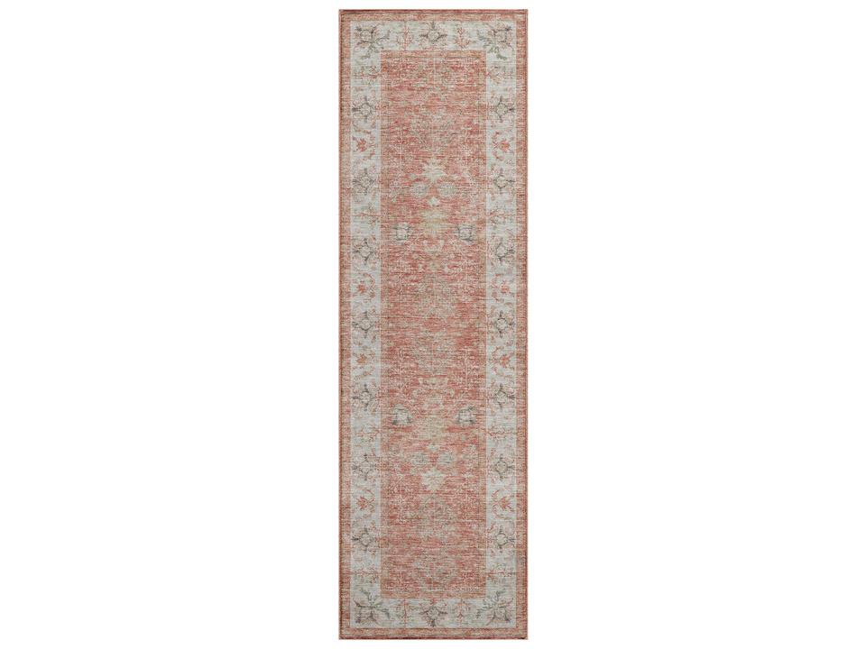 Hatay Bordered Runner Area Rug in Coral Polyester
