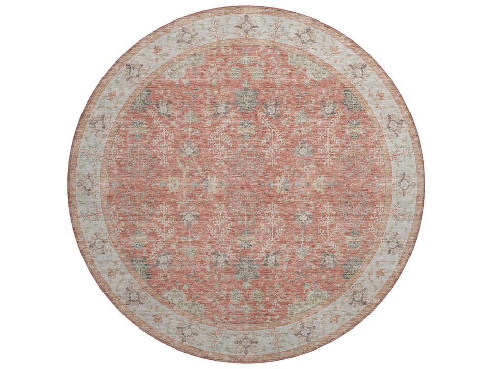 Hatay Coral 8x8 Round Indoor Outdoor Washable Area Rug