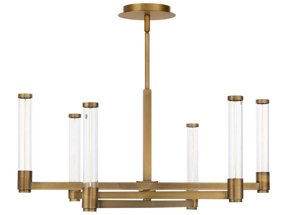 Jedi 6-Light Aged Brass Glass LED Cylinder Chandelier