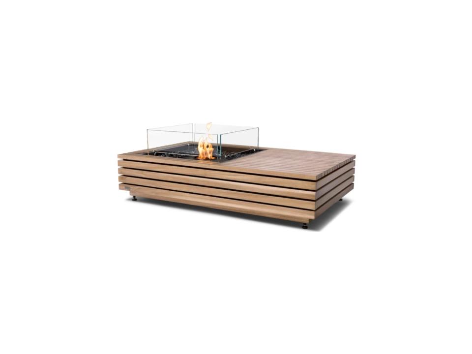 Manhattan 50 Rectangular Outdoor Fire Pit Table Natural Concrete Black Ethanol Burner