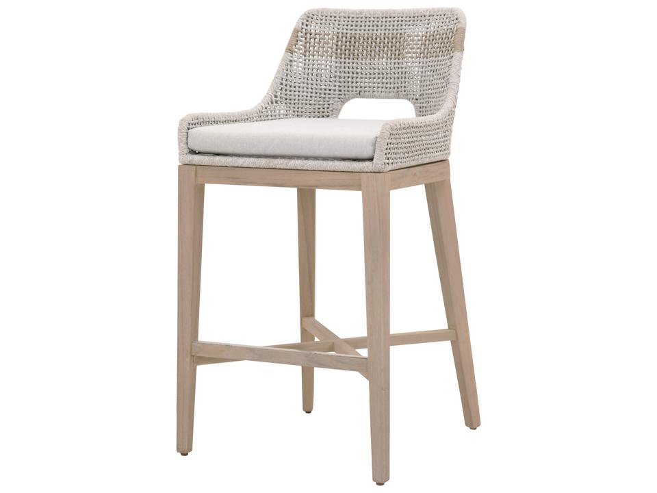 Woven Tapestry Bar Stool with Pumice Cushion in Washed Ever Teak