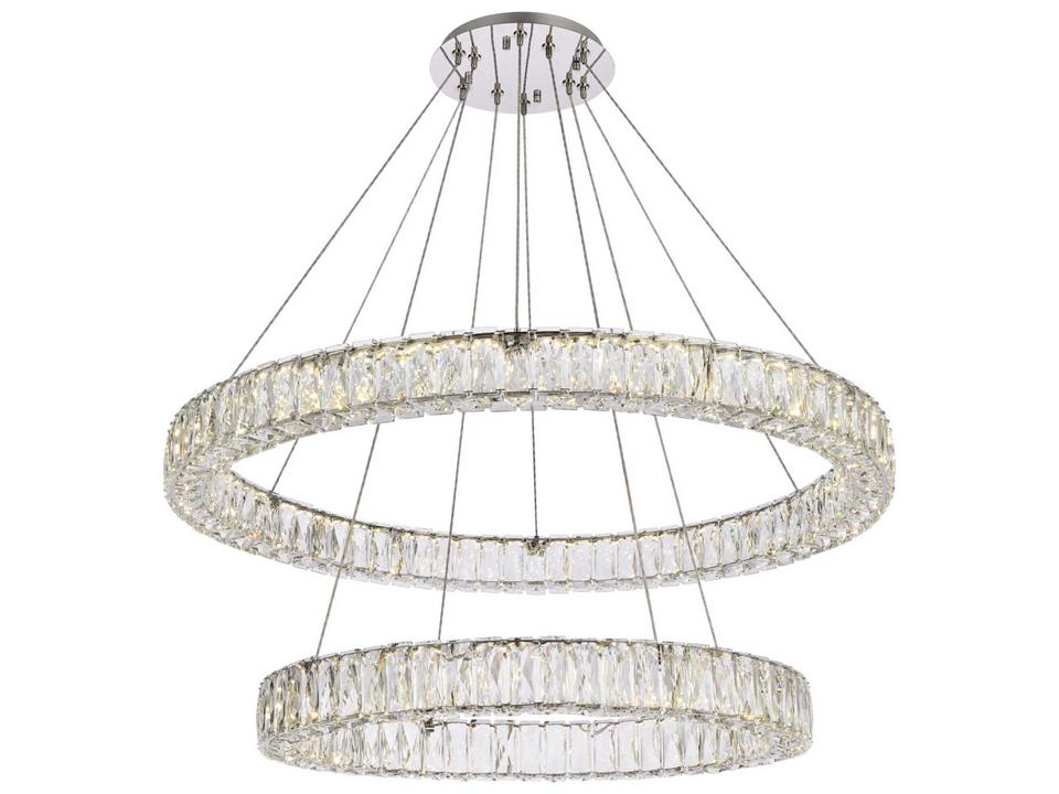 2-Light Monroe LED Drum Tiered Chandelier in Chrome