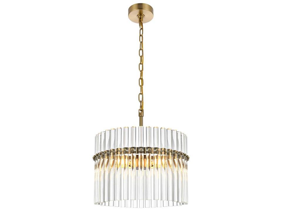 Paulina 3-Light Drum Chandelier in Satin Gold with Clear Glass Rods