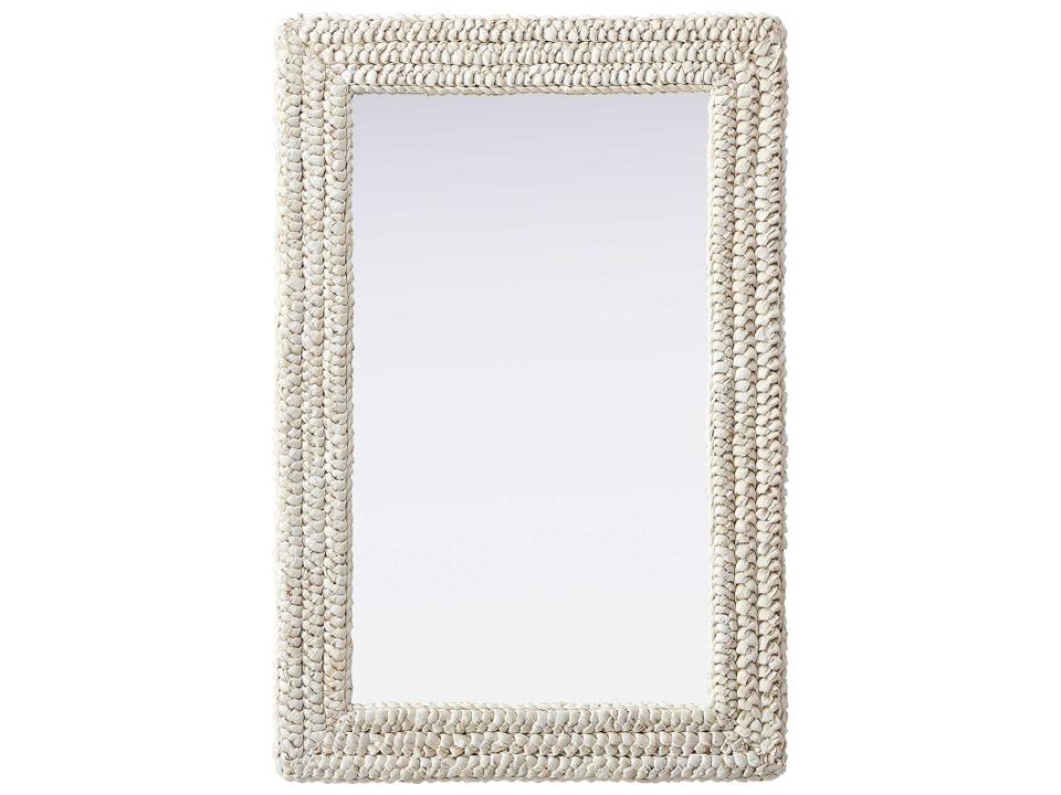 Marlowe Linen White Rectangular Wall Mirror with Cornhusk Frame