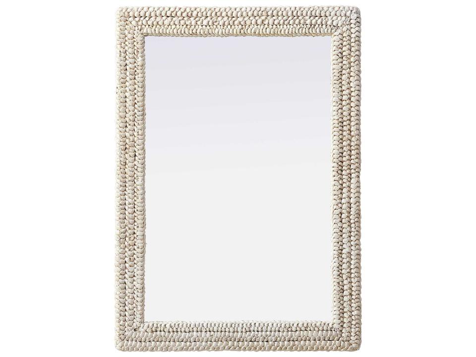 Marlowe Linen White Rectangular Wall Mirror with Corn Husk Frame