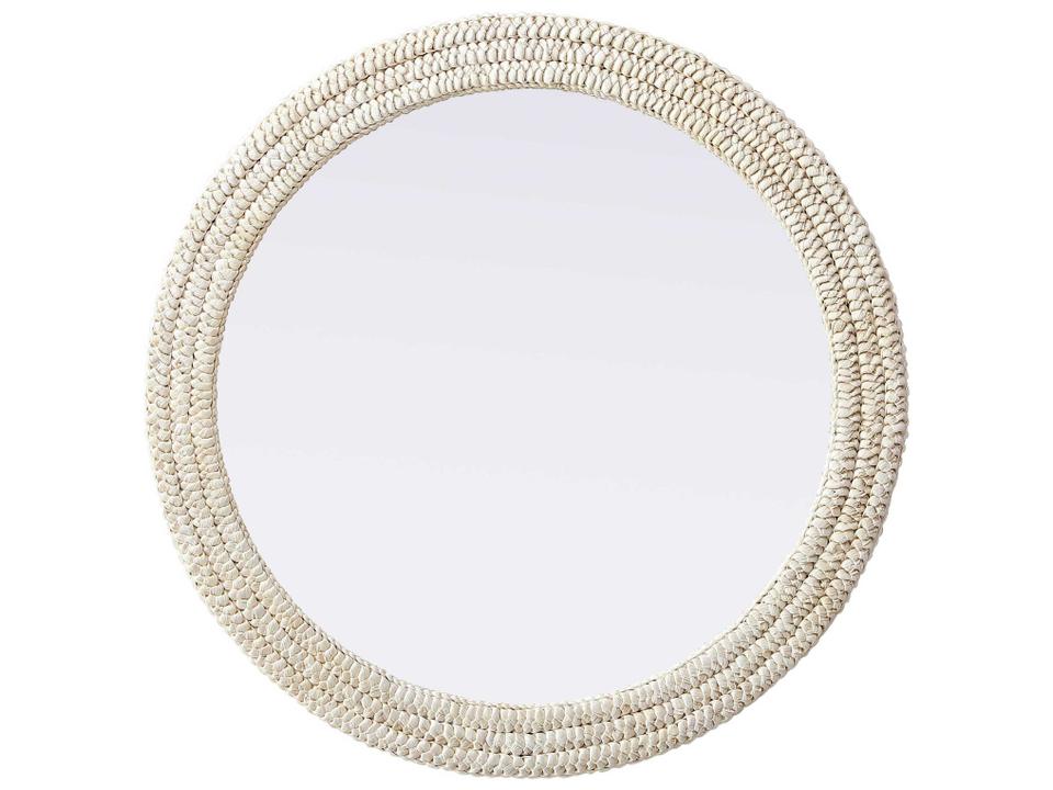 Marlowe 36 Inch Round Wall Mirror with Cornhusk Frame in Linen White