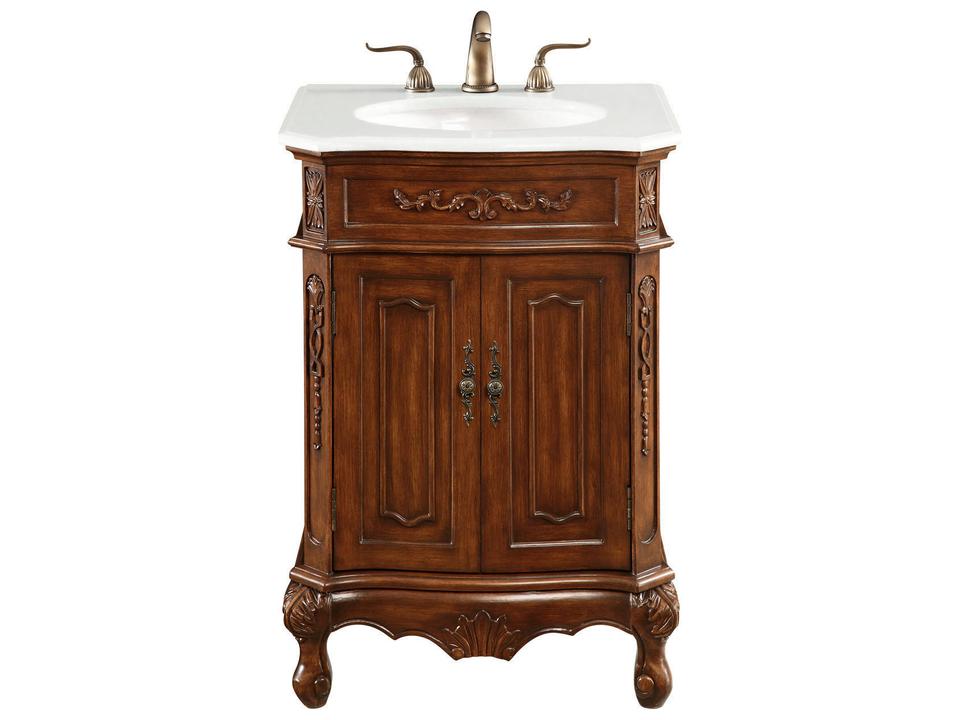 Danville 24-Inch Single Bathroom Vanity in Teak with Ivory White Quartz Top