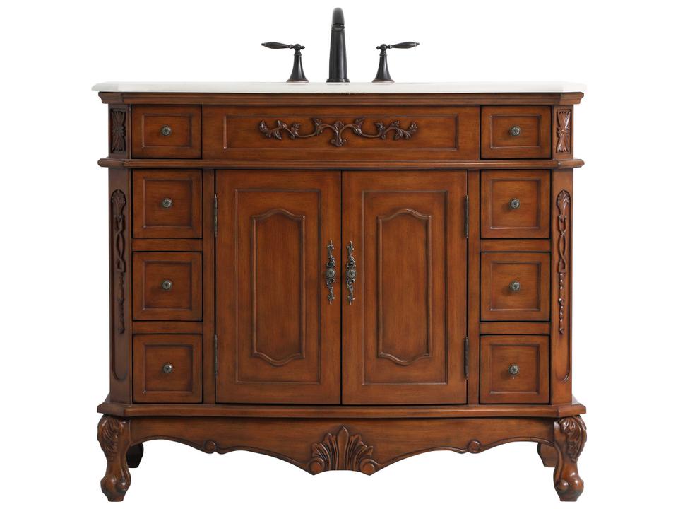 Danville 42-Inch Single Bathroom Vanity Teak with Ivory Marble Top