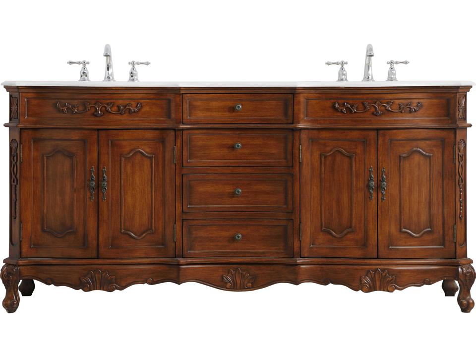 Danville 72-Inch Double Bathroom Vanity in Teak with Ivory White Engineered Marble Top