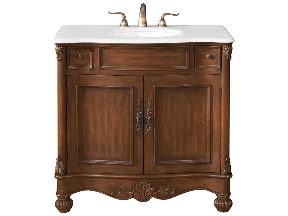 Windsor 36-Inch Single Basin Bathroom Vanity in Brown with Ivory White Quartz Top