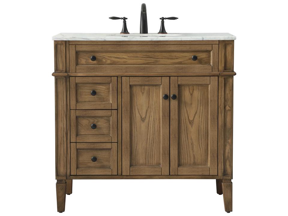 Park Avenue 36-Inch Single Bathroom Vanity in Driftwood with Carrara Marble Top