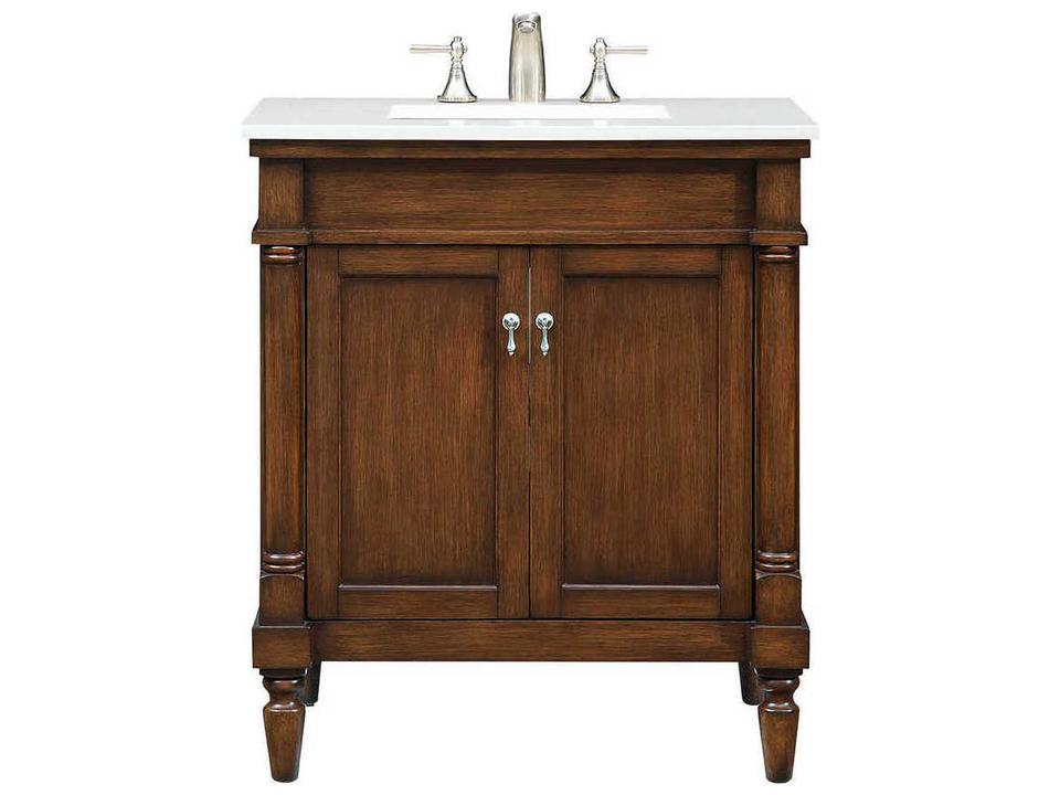 Lexington Single Bathroom Vanity in Walnut with Ivory White Engineered Marble Top