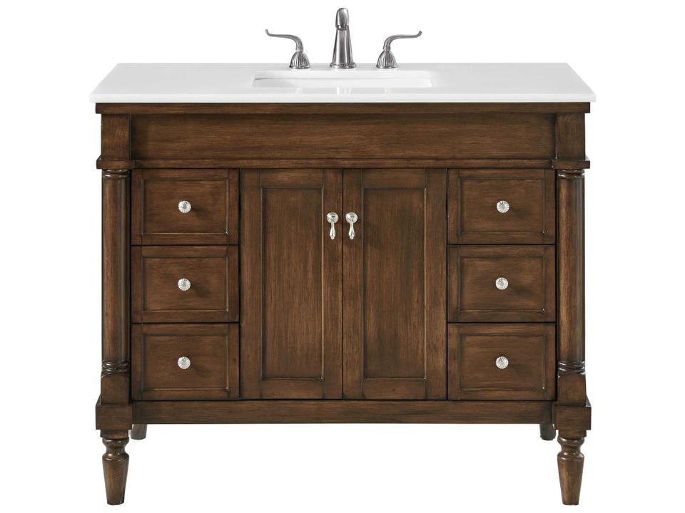 Lexington 42-Inch Single Bathroom Vanity in Walnut with Engineered Marble Top
