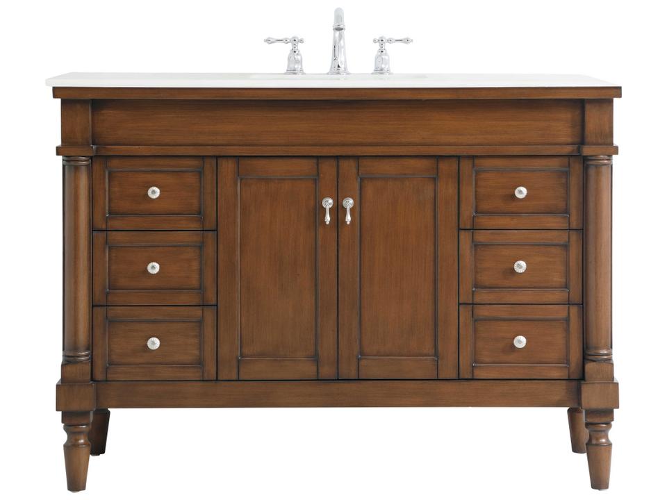 Lexington 48-Inch Single Bathroom Vanity in Walnut with Engineered Marble Top