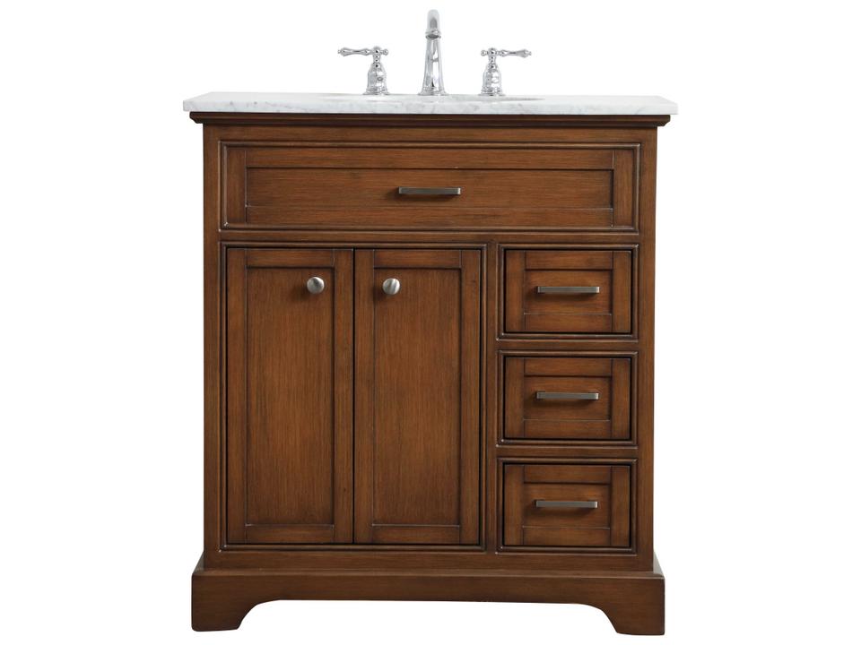 Americana Single Bathroom Vanity in Teak with Carrara Marble Top
