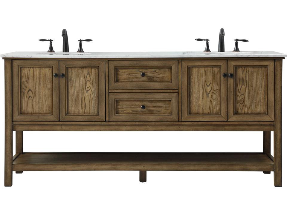 Metropolis 72-Inch Double Bathroom Vanity in Driftwood with Marble Top