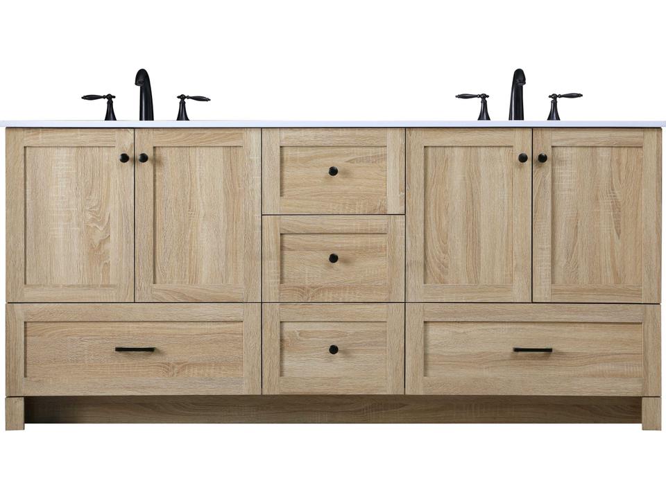 Soma 72-Inch Double Bathroom Vanity in Mango Wood with Ivory White Top