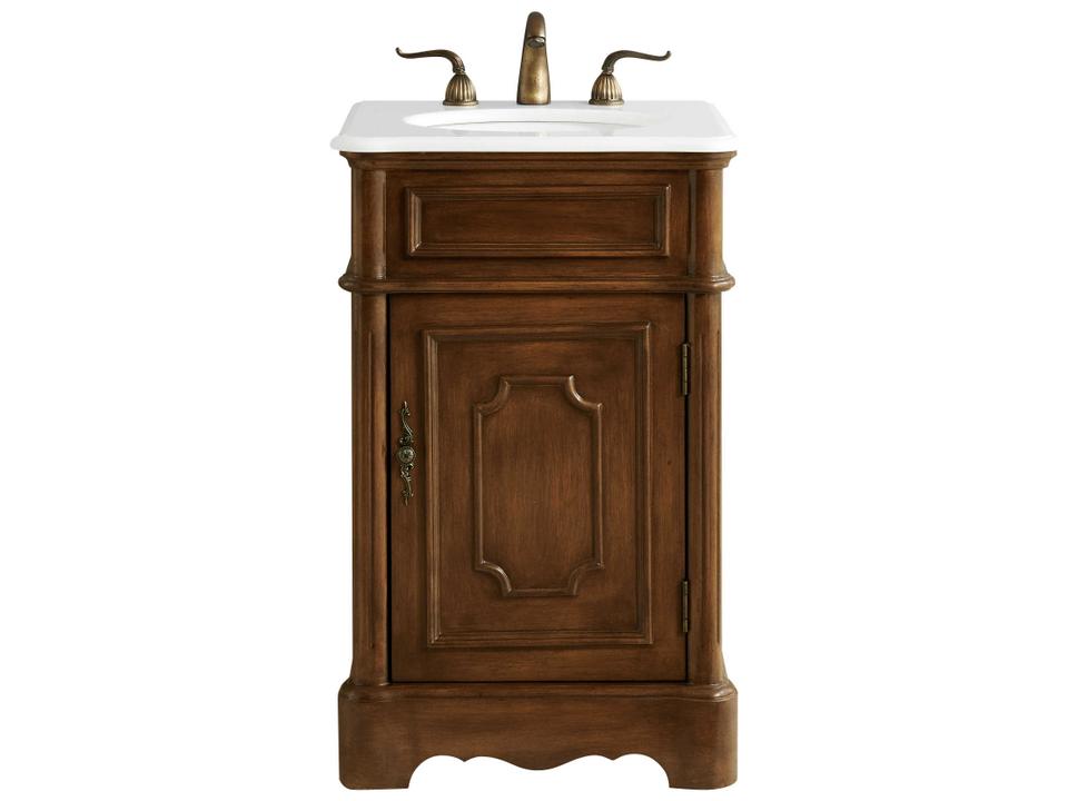 Retro 21 Inch Single Bathroom Vanity in Teak with Ivory White Engineered Marble Top