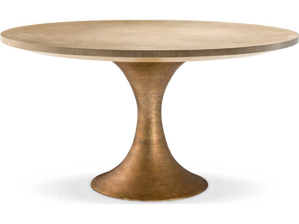 Melchior Round Dining Table in Washed Oak Veneer and Brushed Brass