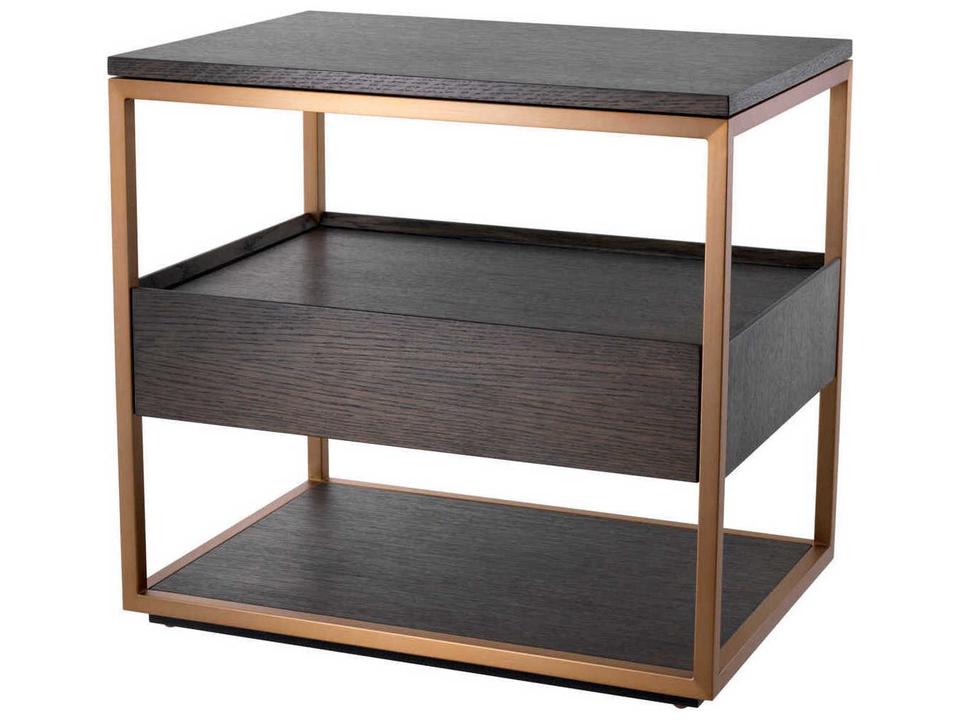 Parker Side Table Mocha Oak Veneer Brushed Brass